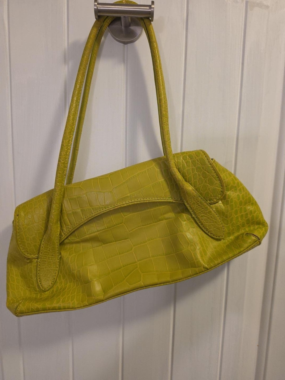 Cole Haan Croc-Embossed Shoulder Bag in Lime